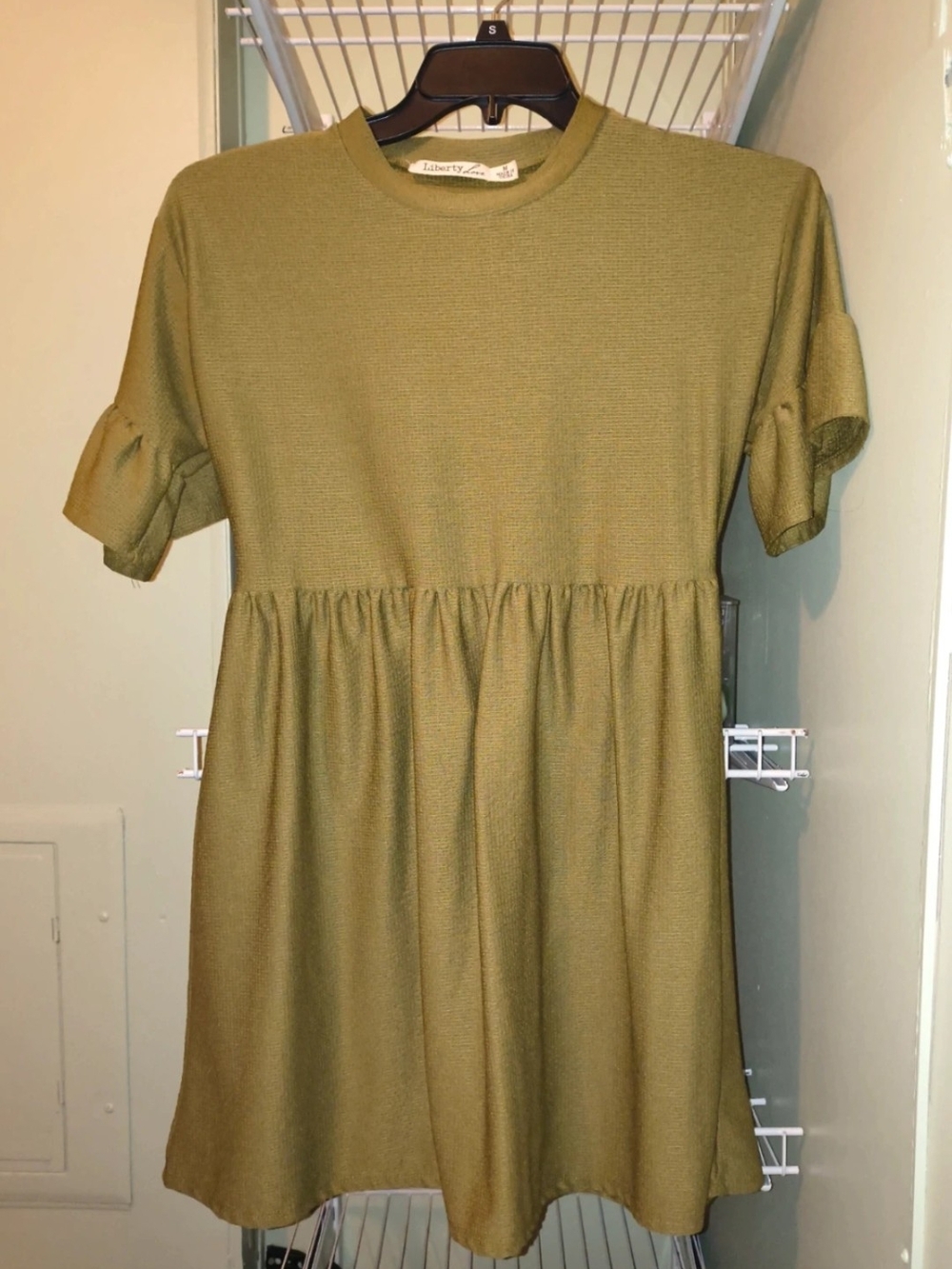Liberty Love Olive Green Women's Short Sleeve Smocked Waist Dress